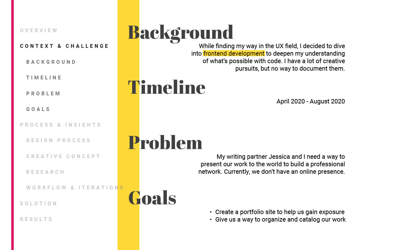 Site Design: Jessica & Jill - Context & Challenge