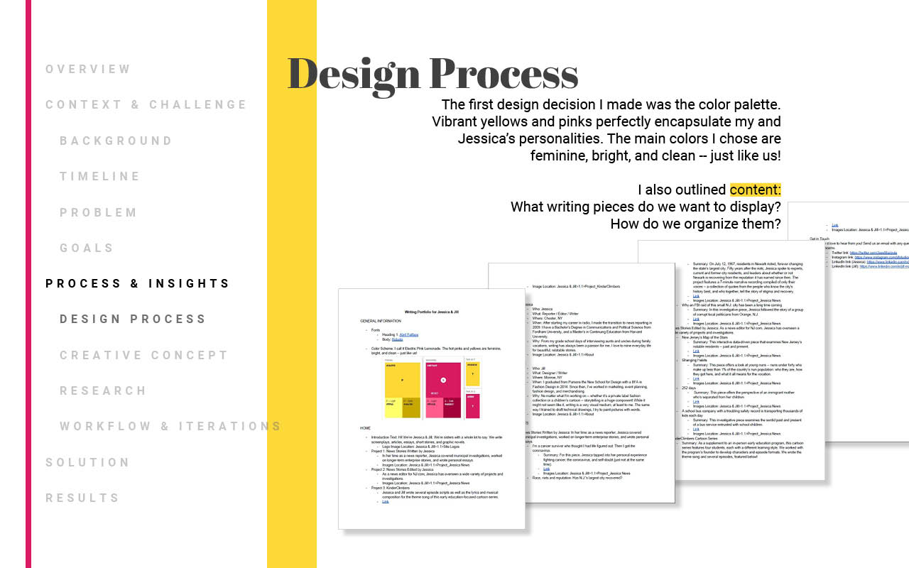 Site Design: Jessica & Jill - Design Process