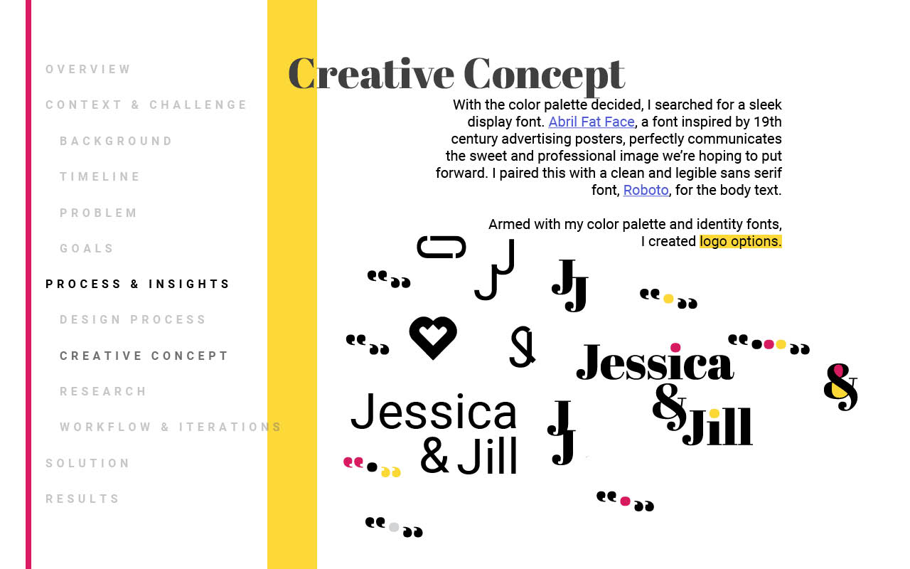 Site Design: Jessica & Jill - Creative Concept