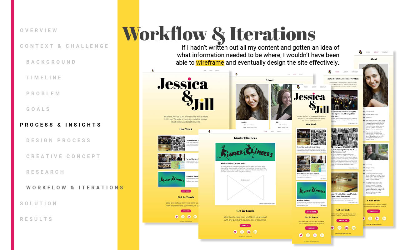 Site Design: Jessica & Jill - Workflow & Iterations 1